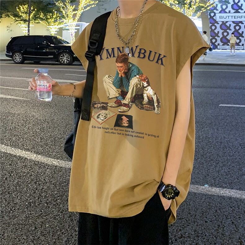 数据超好抖音品240克重磅欧美式潮牌水洗背心无袖t恤BX330-P35,男装T恤,电商A486