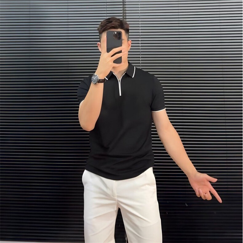 夏季新款时尚拼色半拉链polo衫男短袖翻领t恤韩版修身商务休闲T恤,男装T恤,星座506A