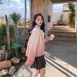 粉色渐变设计感工装冲锋衣女春季2025新款小个子休闲复古短款外套图片