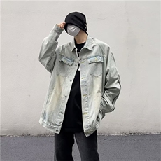 美式高街Vibe黄泥做旧水洗牛仔夹克男复古潮牌拉链外套男JN25-P68，男装夹克，星座1008-1