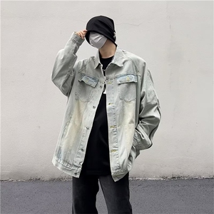 美式高街Vibe黄泥做旧水洗牛仔夹克男复古潮牌拉链外套男JN25-P68图片