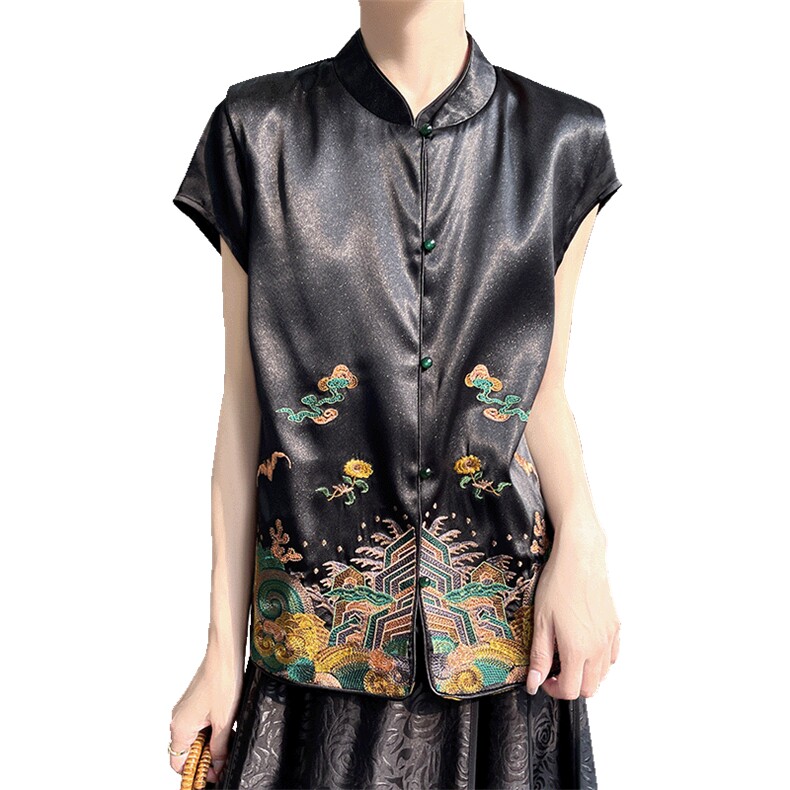 无袖背心坎肩马甲复古风汉服时尚气质百搭大码上衣,女装马甲,绒宛羊绒