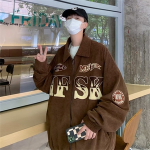 美式灯笼绒刺绣字母翻领夹克外套男女oversize潮牌棒球服W505-P69图片