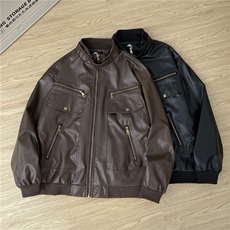 美式复古纹路PU皮衣夹克男女春秋机车服外套JK24-P90，男装夹克，星座308B-2