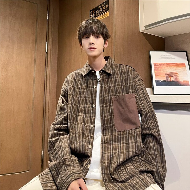 美式复古格子衬衫男秋季新款潮牌宽松长袖CX2-P36，男装衬衫，星座1109-3