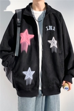 J6618P68光影墙抖音高品质彩色星星印花麂皮绒翻领夹克外套，男装夹克，电商A026-1