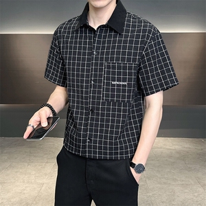 格子短袖衬衫男夏季痞帅高级感衬衣档口大货 C317-C802-P50图片