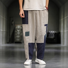 风乞丐补丁棉麻裤K204-P60，男装休闲裤，星座816A（原B366）