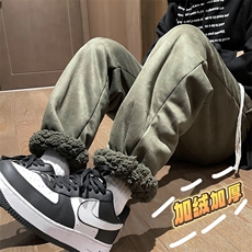 加绒冬款男裤麝皮绒羊羔毛束脚保暖休闲长裤h027P50，男装休闲裤，星座1013-1