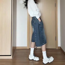 七分裤女夏薄款2025新款大码胖mm遮胯显瘦阔腿宽松小个子直筒中裤，男装牛仔裤，星座506A