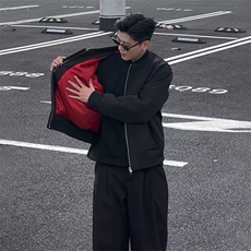 W10545-P60网图现货美式双色拼接夹克棒球服外套红内高品质，男装夹克，星座1608