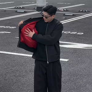 W10545-P60 网图现货 美式双色拼接夹克棒球服外套红内 高品质图片