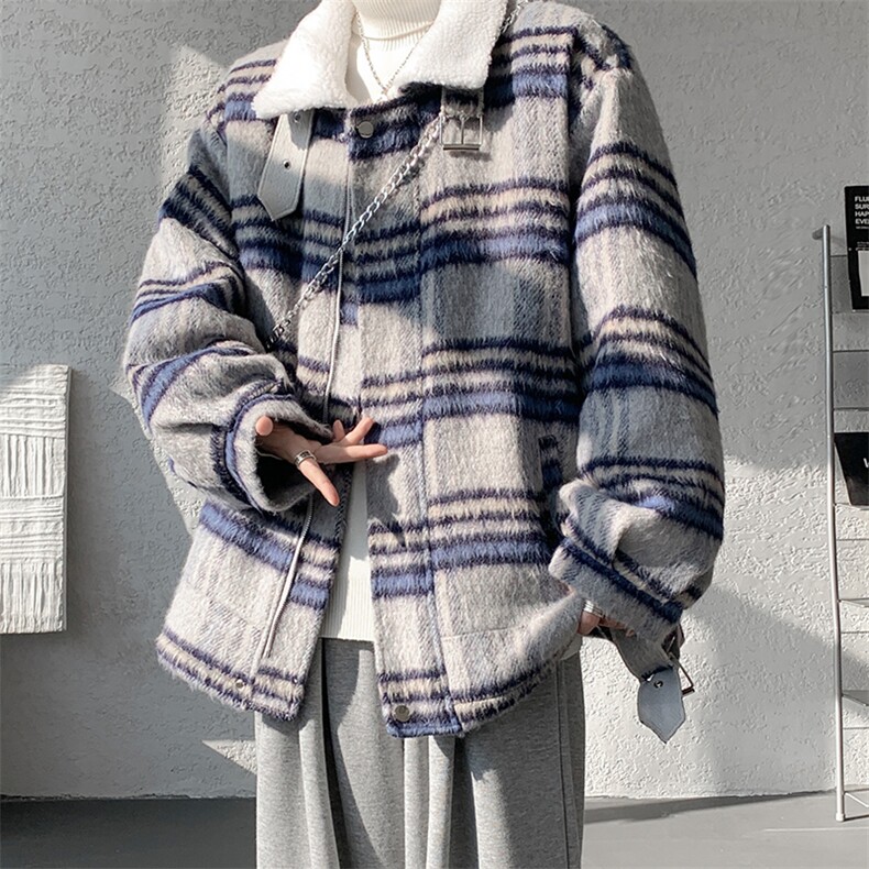 秋冬呢料格子ins加厚羊羔毛短款男保暖棉衣A071-5011-P118,男装棉衣,电商A071