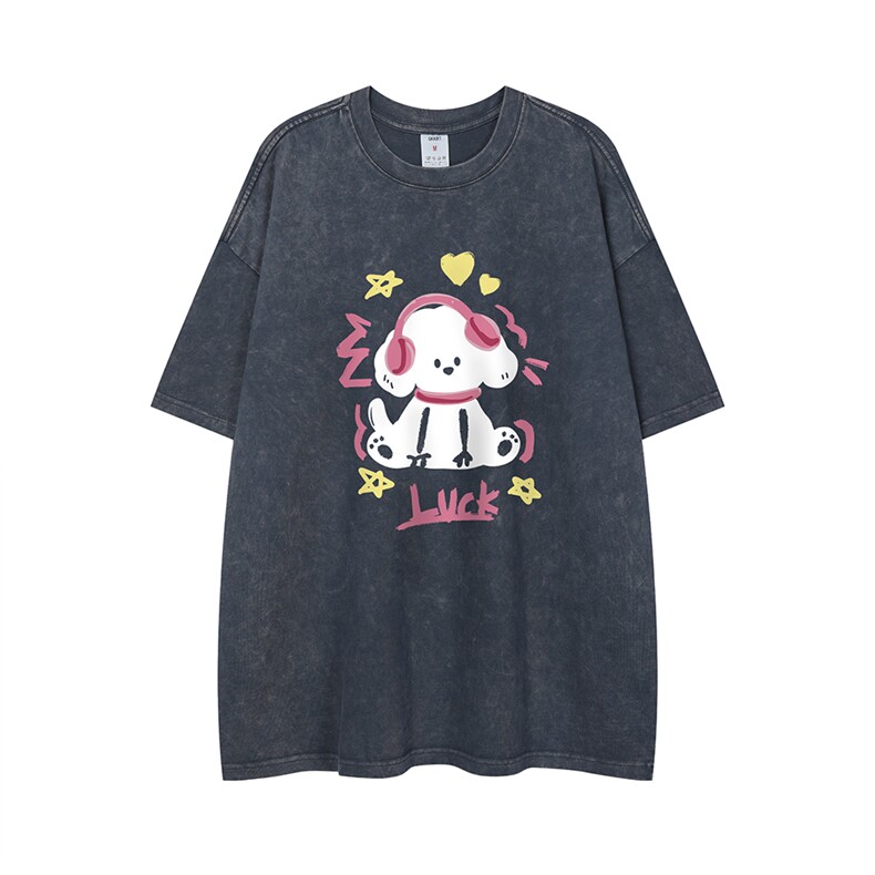 白底23新款夏季趣味卡通印花时尚百搭宽松短袖T恤T61014P45控58,男装T恤,电商A268-1