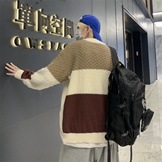秋冬撞色拼接宽松毛衣外套男ins外穿针织衫潮牌线衣MY0224-P45，男装针织衫/毛衣，星座308B-1
