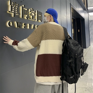 秋冬撞色拼接宽松毛衣外套男ins外穿针织衫潮牌线衣MY0224-P45图片