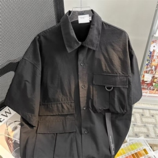 设计感日系工装短袖衬衫男夏潮流大码宽松口袋休闲半袖衬衣外套，男装衬衫，星座1013