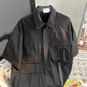设计感 日系工装短袖衬衫男夏潮流大码宽松口袋休闲半袖衬衣外套图片