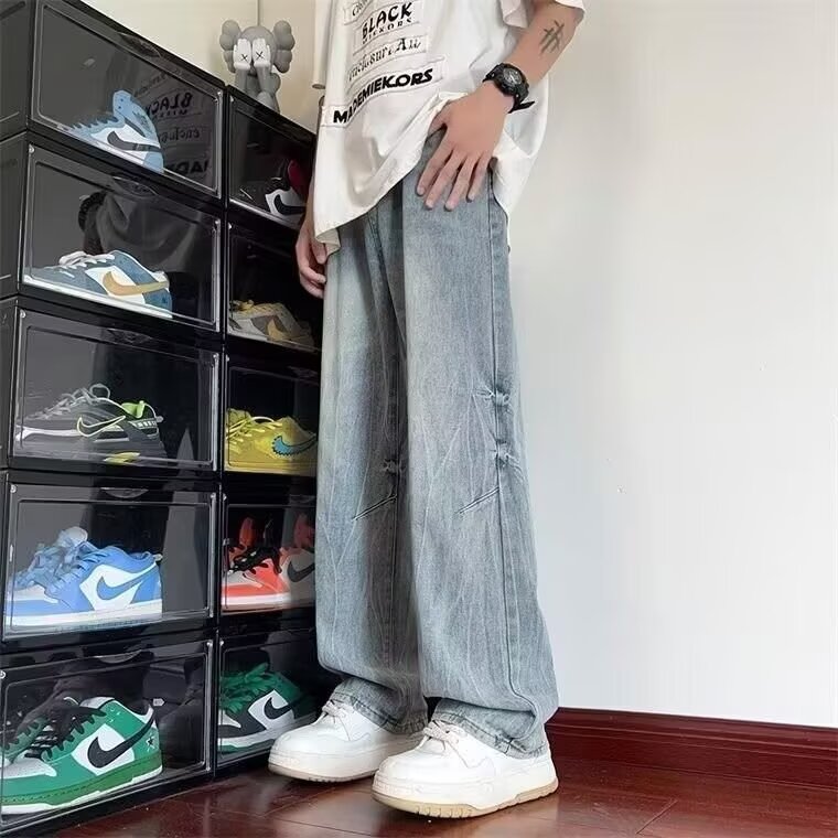 水洗渐变复古蓝色牛仔裤男女款秋冬直筒宽松阔腿裤休闲H500 P38.5图片