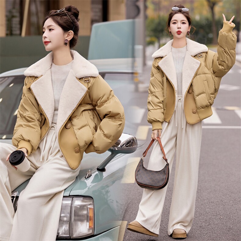 现货可推2024冬季新款毛领修宽松显瘦短款白鸭绒羽绒服女,女装羽绒服,韩宇舍