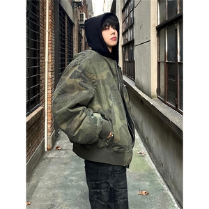 美式迷彩棉服男款冬季夹克连帽假两件棒球服外套MF04-P108图片