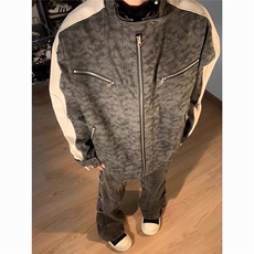 W701-P75复古水洗做旧PU皮夹克男款秋冬cleanfit高级感垫肩，男装夹克，电商B323A