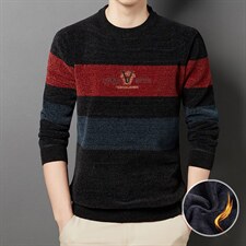 秋冬季新款圆领加绒毛衣男士潮流条纹针织衫男毛线衣男DDD136-P70图片