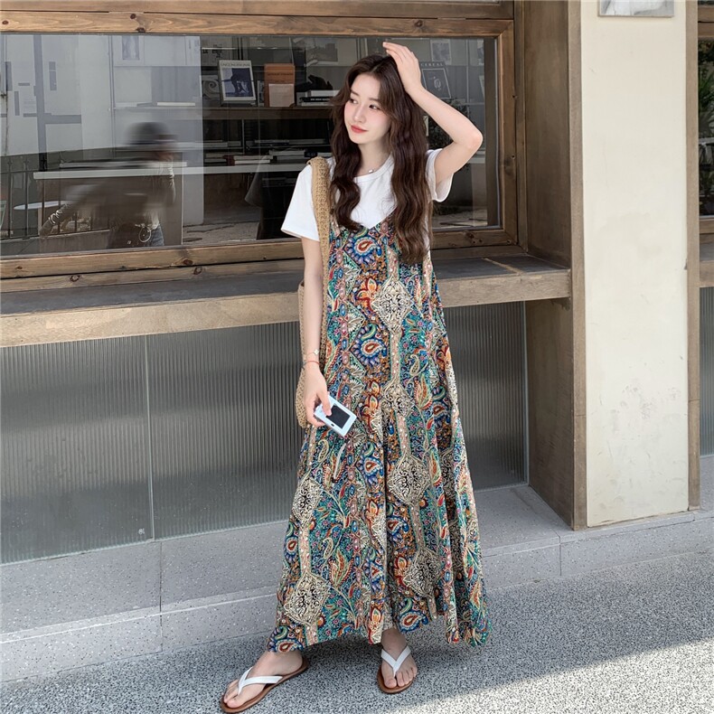 爆款波西米亚印花连体裤女夏2025新款松弛感穿搭连衣阔腿裤超好看,女装连体裤,2C105