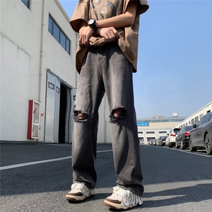 春装chic潮流破洞牛仔裤宽松休闲直筒裤N08044-P45图片