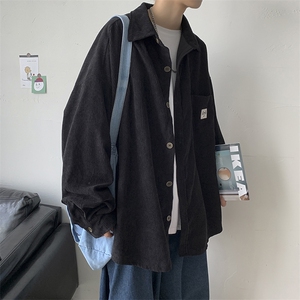 秋装 港风纯色宽松长袖衬衫情侣复古灯芯绒学生夹克外套 H202/P45图片