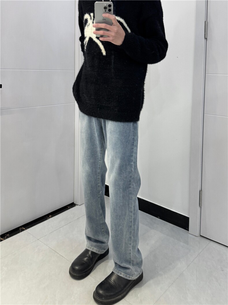 cleanfit裤子高街潮牌水洗微喇叭牛仔裤修身直筒痞帅长裤,男装牛仔裤,星座310A-4