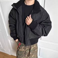 抖音得物美式潮休闲夹克春季立领纯色复古工装加厚棉服外套AMY02，男装夹克，电商A443