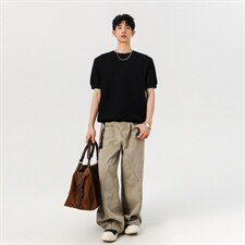 2026夏100棉华夫格老钱肌理感正肩针织短袖T恤TTMT05-特P45控78，男装T恤，星座1315