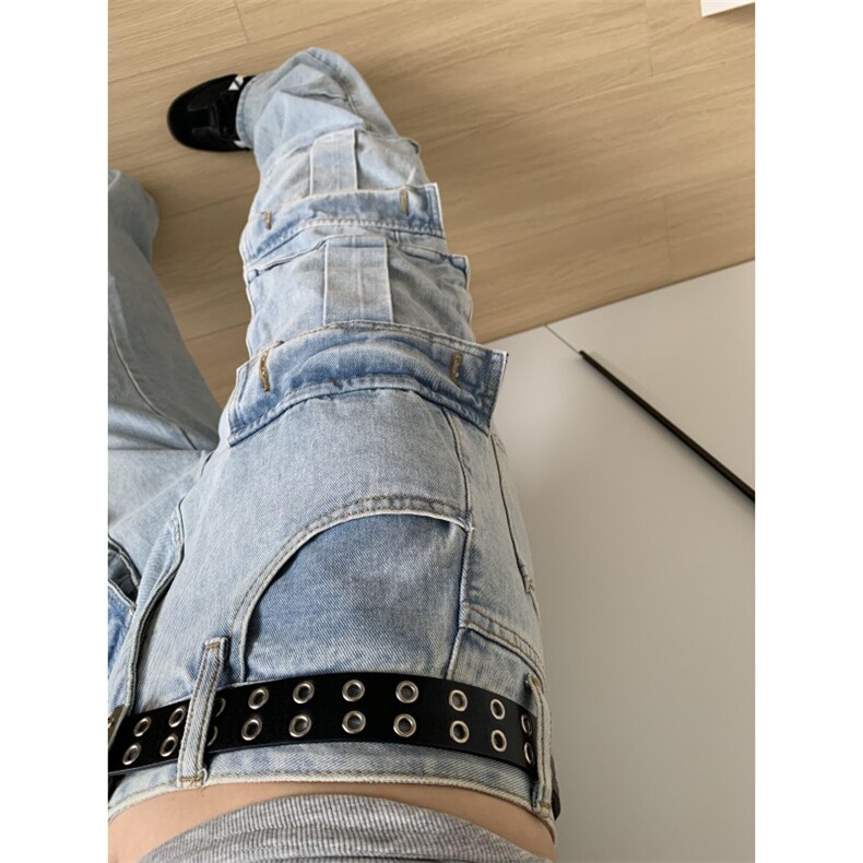【有货】浅蓝色多口袋工装牛仔裤男款宽松美式裤子K8034LL-特P56,男装牛仔裤,星座1007（原301D）