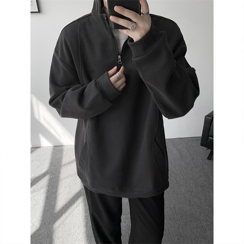 8XL-M重磅软糯美式半拉链立领卫衣男秋宽松大码复古POLO衫WY32P58,男装Polo衫,电商D206-1