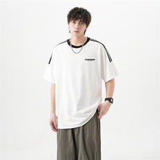 可48小时发货支持抖音得物来样二开重磅美式高街纯棉织带短袖T恤，男装T恤，电商A486