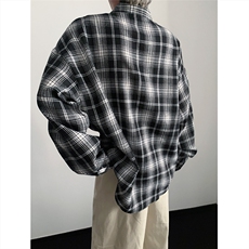 现货~格子大码长袖衬衫C5882/特P23黑，男装衬衫，电商A094