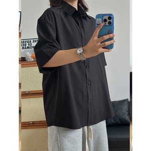 薄款冰丝短袖衬衫男简约纯色垂感休闲痞帅衬衣 CS288-P20图片