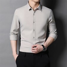 春秋季男士长袖纯色衬衫商务正装休闲长袖衬衣中年免烫寸衫爸爸装，男装衬衫，电商B212（原钱塘6029）