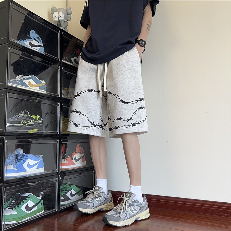 港风夏季新款潮流荆棘印花宽松休闲短裤B315-K24115-特p30控58,男装牛仔裤,电商B315