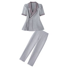 粉色西装套装女2024年夏天新款气质名媛高级感薄款垂感西服两件套，女装套装/套裙，韩美纤衣