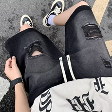 高街破洞牛仔短裤男韩版潮流松紧腰2023夏季ins五分裤RK686-P36，男装牛仔裤，星座412-3