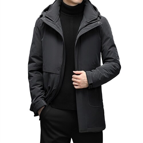 羽绒服男装中长款2023年冬新款连帽休闲百搭外套SNNYR86R315-P345，男装羽绒服，电商B212（原钱塘6029）