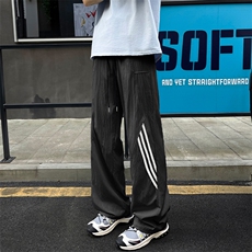 特批P25无差价夏季时尚冰丝薄款三条杠运动大码阔腿裤男K5796B，男装休闲裤，电商A001