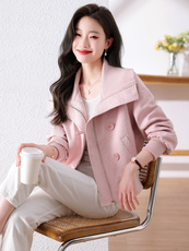 粉色小香风短外套女春秋2026新款小个子漂亮别致减龄提花夹克上衣，女装短外套，梦懿尔