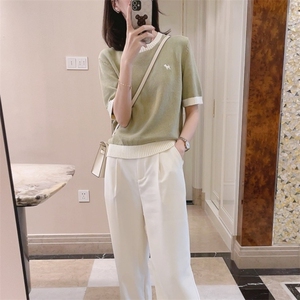 2025新款流行小个子短款针织上衣设计感小众冰丝短袖t恤女夏图片