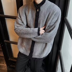 日系男复古立领开衫秋冬季宽松休闲针织衫毛衣外套AM107-P59图片