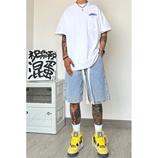 抖音品质夏季新款大粗抽绳港风休闲牛仔五分裤B315-K5036-P45控55，男装牛仔裤，电商B315