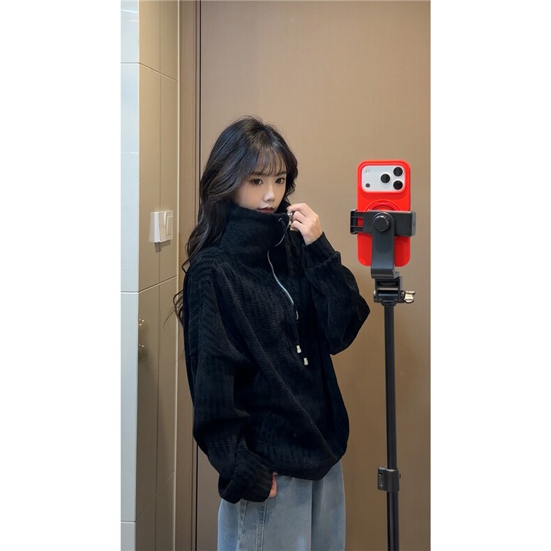 雪尼尔立领卫衣美式复古潮流打底设计重磅翻领外套卫衣 常规P49图片