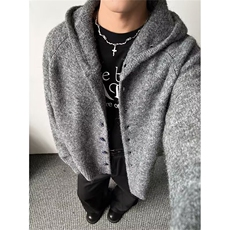 高级感灰色连帽毛衣男松弛慵懒风秋冬针织开衫外套潮M5802，男装针织衫/毛衣，星座1116A（原606A-3）